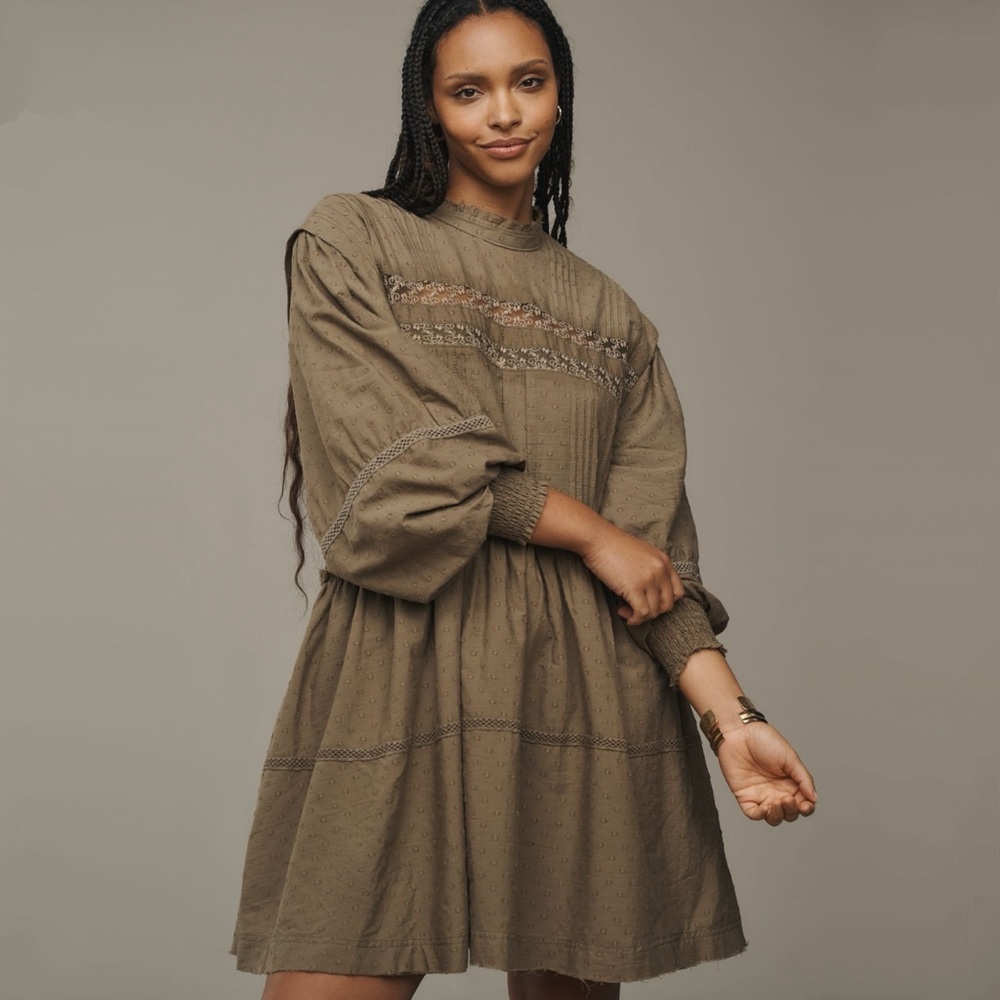 Pilcro Long-Sleeve Mock-Neck Swing Mini Dress